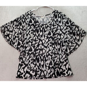 Eve And Maddie Blouse Women Medium Balck White Leopard Print Sheer Built in Tank